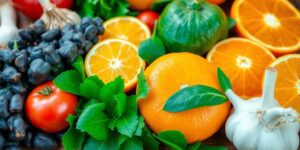 Colorful fruits and vegetables supporting immune health.